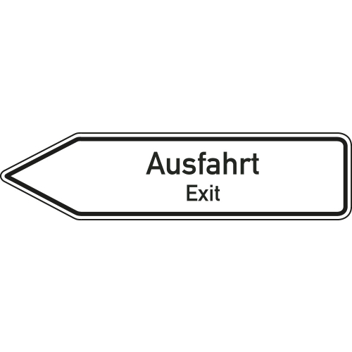 Wegweiser: Ausfahrt / Exit 2-sprachig linksweisend, weiß, DIN 67520, Aluminium RA0 reflektierend, 1400 mm x 350 mm, 1 Stück Wegweiser: Ausfahrt / Exit 2-sprachig linksweisend, weiß, DIN 67520, Aluminium RA0 reflektierend, 1400 mm x 350 mm, 1 Stück
