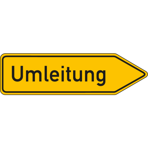 Wegweiser: Umleitung rechtsweisend, gelb, DIN 67520, Aluminium RA0 reflektierend, 1250 mm x 350 mm, 1 Stück