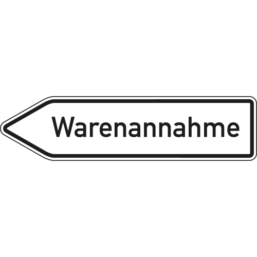 Wegweiser: Warenannahme linksweisend, weiß, DIN 67520, Aluminium RA0 reflektierend, 1400 mm x 350 mm, 1 Stück Wegweiser: Warenannahme linksweisend, weiß, DIN 67520, Aluminium RA0 reflektierend, 1400 mm x 350 mm, 1 Stück