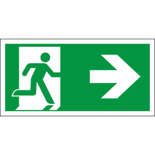 XXL-Rettungszeichen: Rettungsweg rechts mit Pfeil, grün-weiß, ASR/ISO, Aluminium-Verbund, 1200 x 600 mm, 1 Stück