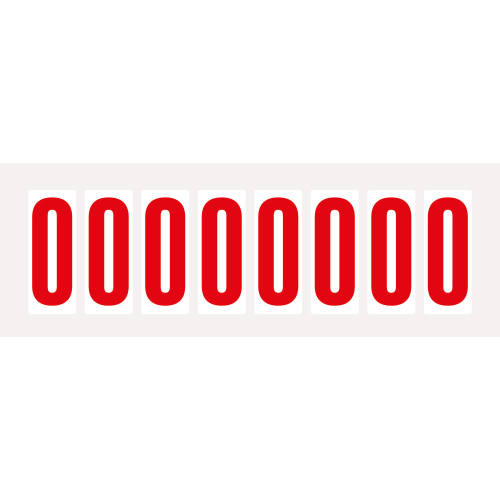 Ziffer 0, Schrifthöhe 50 mm, weiß-rot, Folie selbstklebend, 22 x 57 mm, 160 St./Verpackungseinheit Ziffer 0, Schrifthöhe 50 mm, weiß-rot, Folie selbstklebend, 22 x 57 mm, 160 St./Verpackungseinheit