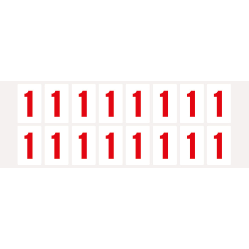 Ziffer 1, Schrifthöhe 25 mm, weiß-rot, Folie selbstklebend, 22 x 36 mm, 320 St./Verpackungseinheit Ziffer 1, Schrifthöhe 25 mm, weiß-rot, Folie selbstklebend, 22 x 36 mm, 320 St./Verpackungseinheit