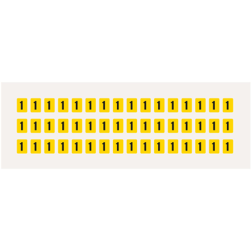 Ziffer 1, Schrifthöhe 8 mm, gelb-schwarz, Folie selbstklebend, 9,5 x 13 mm, 960 St./Verpackungseinheit Ziffer 1, Schrifthöhe 8 mm, gelb-schwarz, Folie selbstklebend, 9,5 x 13 mm, 960 St./Verpackungseinheit