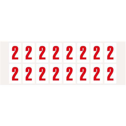 Ziffer 2, Schrifthöhe 25 mm, weiß-rot, Folie selbstklebend, 22 x 36 mm, 320 St./Verpackungseinheit Ziffer 2, Schrifthöhe 25 mm, weiß-rot, Folie selbstklebend, 22 x 36 mm, 320 St./Verpackungseinheit