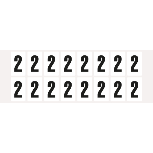 Ziffer 2, Schrifthöhe 25 mm, weiß-schwarz, Folie selbstklebend, 22 x 36 mm, 320 St./Verpackungseinheit Ziffer 2, Schrifthöhe 25 mm, weiß-schwarz, Folie selbstklebend, 22 x 36 mm, 320 St./Verpackungseinheit