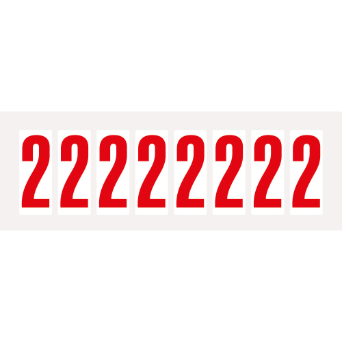 Ziffer 2, Schrifthöhe 50 mm, weiß-rot, Folie selbstklebend, 22 x 57 mm, 160 St./Verpackungseinheit Ziffer 2, Schrifthöhe 50 mm, weiß-rot, Folie selbstklebend, 22 x 57 mm, 160 St./Verpackungseinheit