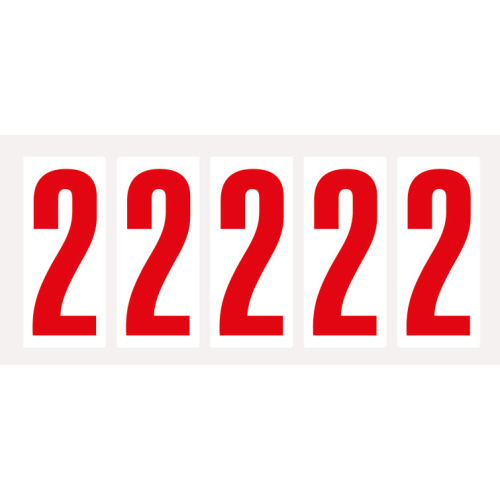 Ziffer 2, Schrifthöhe 75 mm, weiß-rot, Folie selbstklebend, 38 x 88 mm, 100 St./Verpackungseinheit