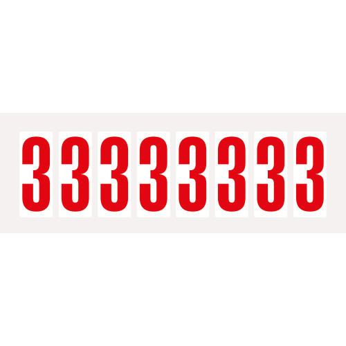 Ziffer 3, Schrifthöhe 50 mm, weiß-rot, Folie selbstklebend, 22 x 57 mm, 160 St./Verpackungseinheit Ziffer 3, Schrifthöhe 50 mm, weiß-rot, Folie selbstklebend, 22 x 57 mm, 160 St./Verpackungseinheit