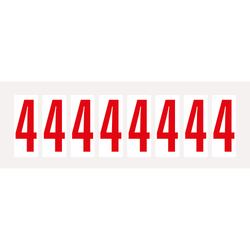 Ziffer 4, Schrifthöhe 50 mm, weiß-rot, Folie selbstklebend, 22 x 57 mm, 160 St./Verpackungseinheit Ziffer 4, Schrifthöhe 50 mm, weiß-rot, Folie selbstklebend, 22 x 57 mm, 160 St./Verpackungseinheit