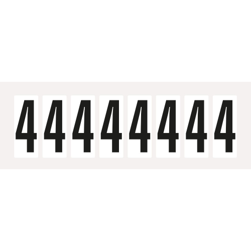 Ziffer 4, Schrifthöhe 50 mm, weiß-schwarz, Folie selbstklebend, 22 x 57 mm, 160 St./Verpackungseinheit Ziffer 4, Schrifthöhe 50 mm, weiß-schwarz, Folie selbstklebend, 22 x 57 mm, 160 St./Verpackungseinheit