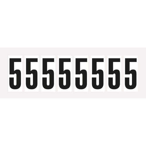 Ziffer 5, Schrifthöhe 50 mm, weiß-schwarz, Folie selbstklebend, 22 x 57 mm, 160 St./Verpackungseinheit Ziffer 5, Schrifthöhe 50 mm, weiß-schwarz, Folie selbstklebend, 22 x 57 mm, 160 St./Verpackungseinheit