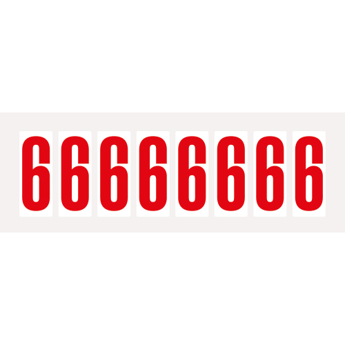 Ziffer 6, Schrifthöhe 50 mm, weiß-rot, Folie selbstklebend, 22 x 57 mm, 160 St./Verpackungseinheit Ziffer 6, Schrifthöhe 50 mm, weiß-rot, Folie selbstklebend, 22 x 57 mm, 160 St./Verpackungseinheit
