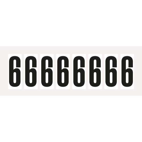 Ziffer 6, Schrifthöhe 50 mm, weiß-schwarz, Folie selbstklebend, 22 x 57 mm, 160 St./Verpackungseinheit Ziffer 6, Schrifthöhe 50 mm, weiß-schwarz, Folie selbstklebend, 22 x 57 mm, 160 St./Verpackungseinheit