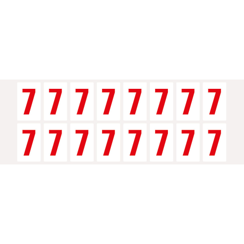 Ziffer 7, Schrifthöhe 25 mm, weiß-rot, Folie selbstklebend, 22 x 36 mm, 320 St./Verpackungseinheit Ziffer 7, Schrifthöhe 25 mm, weiß-rot, Folie selbstklebend, 22 x 36 mm, 320 St./Verpackungseinheit