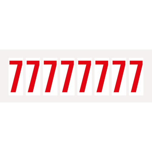 Ziffer 7, Schrifthöhe 50 mm, weiß-rot, Folie selbstklebend, 22 x 57 mm, 160 St./Verpackungseinheit Ziffer 7, Schrifthöhe 50 mm, weiß-rot, Folie selbstklebend, 22 x 57 mm, 160 St./Verpackungseinheit