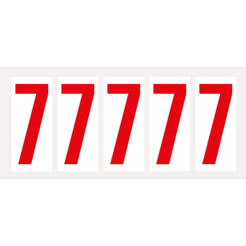 Ziffer 7, Schrifthöhe 75 mm, weiß-rot, Folie selbstklebend, 38 x 88 mm, 100 St./Verpackungseinheit Ziffer 7, Schrifthöhe 75 mm, weiß-rot, Folie selbstklebend, 38 x 88 mm, 100 St./Verpackungseinheit
