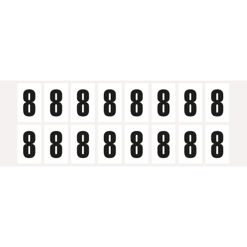 Ziffer 8, Schrifthöhe 25 mm, weiß-schwarz, Folie selbstklebend, 22 x 36 mm, 320 St./Verpackungseinheit Ziffer 8, Schrifthöhe 25 mm, weiß-schwarz, Folie selbstklebend, 22 x 36 mm, 320 St./Verpackungseinheit