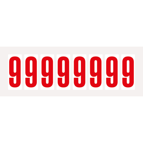 Ziffer 9, Schrifthöhe 50 mm, weiß-rot, Folie selbstklebend, 22 x 57 mm, 160 St./Verpackungseinheit Ziffer 9, Schrifthöhe 50 mm, weiß-rot, Folie selbstklebend, 22 x 57 mm, 160 St./Verpackungseinheit