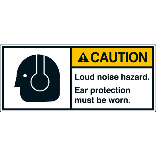 ANSI-Aufkleber: CAUTION Loud noise hazard. Ear protection must be worn. ANSI-Aufkleber: CAUTION Loud noise hazard. Ear protection must be worn.