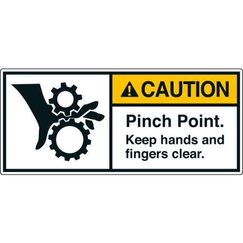 ANSI-Aufkleber: CAUTION Pinch Point. Keep hands and fingers clear. ANSI-Aufkleber: CAUTION Pinch Point. Keep hands and fingers clear.