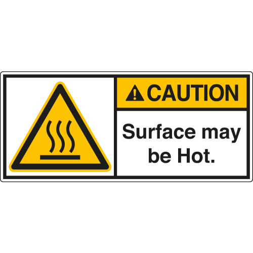 ANSI-Aufkleber: CAUTION Surface may be Hot. ANSI-Aufkleber: CAUTION Surface may be Hot.