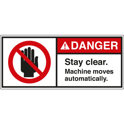 ANSI-Aufkleber: DANGER Stay clear. Machine moves automatically. ANSI-Aufkleber: DANGER Stay clear. Machine moves automatically.