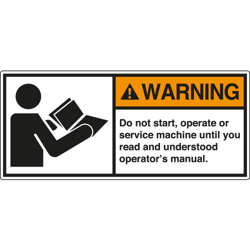 ANSI-Aufkleber: WARNING Do not start, operate or service machine until you read and understood operator's manual. ANSI-Aufkleber: WARNING Do not start, operate or service machine until you read and understood operator's manual.