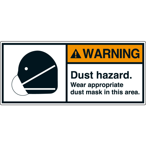 ANSI-Aufkleber: WARNING Dust hazard. Wear appropriate dust mask in this area. ANSI-Aufkleber: WARNING Dust hazard. Wear appropriate dust mask in this area.