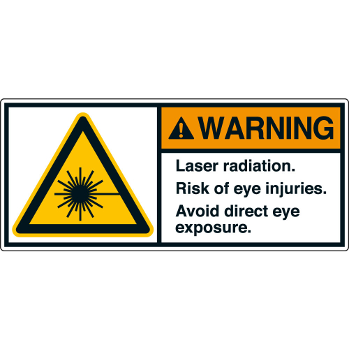 ANSI-Aufkleber: WARNING Laser radiation. Risk of eye injuries. Avoid direct eye exposure. ANSI-Aufkleber: WARNING Laser radiation. Risk of eye injuries. Avoid direct eye exposure.