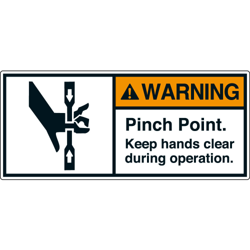ANSI-Aufkleber: WARNING Pinch Point. Keep hands clear during operation. ANSI-Aufkleber: WARNING Pinch Point. Keep hands clear during operation.