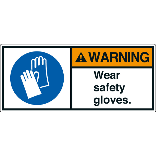 ANSI-Aufkleber: WARNING Wear safety gloves.