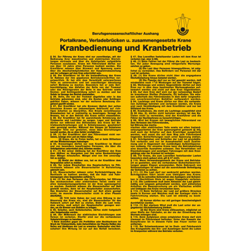 Aushang Kranbedienung und Kranbetrieb, gelb