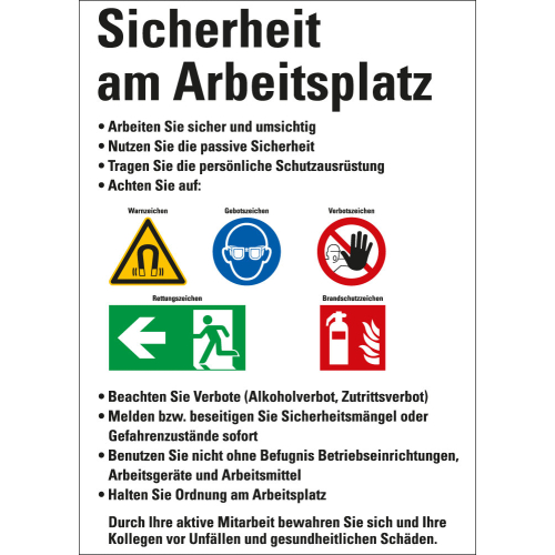 Aushang Sicherheit am Arbeitsplatz, weiß Aushang Sicherheit am Arbeitsplatz, weiß