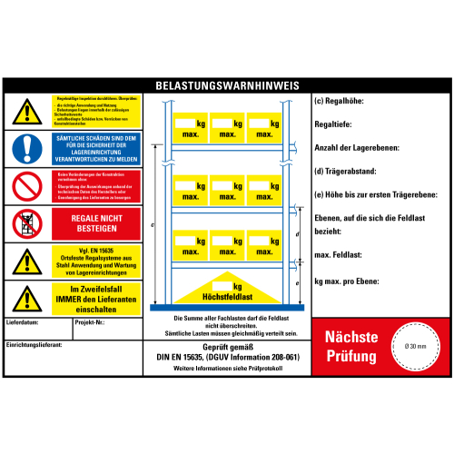 Belastungswarnhinweis für Palettenregale, 3 Einheiten, Kunststoff, 300 mm x 200 mm Belastungswarnhinweis für Palettenregale, 3 Einheiten, Kunststoff, 300 mm x 200 mm