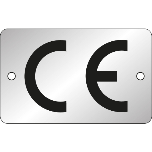 CE-Kennzeichen, rechteckig, silber-schwarz, Aluminium
