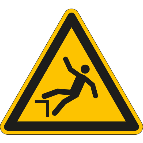 Warnschild: Warnung vor Absturzgefahr, Dreieck, gelb-schwarz Warnschild: Warnung vor Absturzgefahr, Dreieck, gelb-schwarz