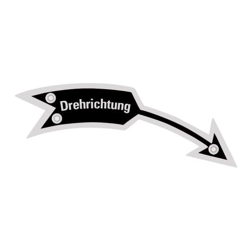 Drehrichtungspfeil gebogen, rechtsweisend, mit Text, schwarz, Aluminium