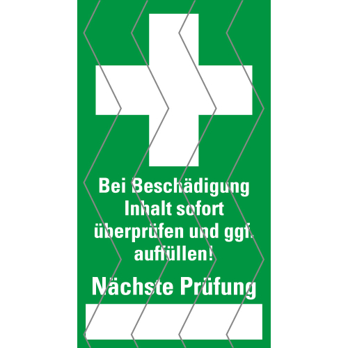 Erste-Hilfe-Siegel Bei Beschädigung Inhalt sofort überprüfen und ggf. auffüllen! Nächste Prüfung, grün/weiß Erste-Hilfe-Siegel Bei Beschädigung Inhalt sofort überprüfen und ggf. auffüllen! Nächste Prüfung, grün/weiß