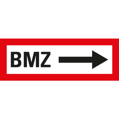 Feuerwehrschild: BMZ rechts, weiß-rot, DIN 4066, Folie selbstklebend, 297 mm x 105 mm, 1 Stück