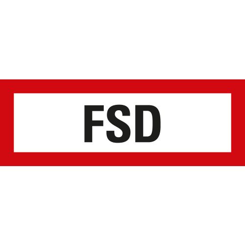 Feuerwehrschild: FSD, weiß-rot, DIN 4066, Folie selbstklebend oder Kunststoff, 297 mm x 105 mm, nur als Einzelstück