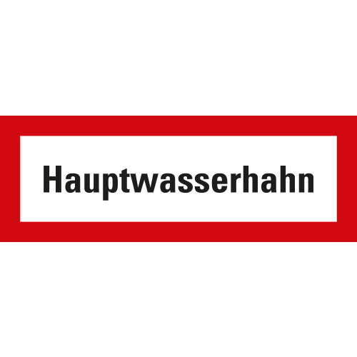 Feuerwehrschild: Hauptwasserhahn, weiß-rot, DIN 4066, Folie selbstklebend oder Kunststoff, 297 mm x 105 mm, nur als Einzelstück