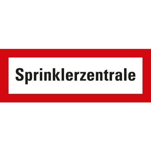 Feuerwehrschild: Sprinklerzentrale, weiß-rot, DIN 4066, Folie selbstklebend oder Kunststoff, 297 mm x 105 mm, nur als Einzelstück