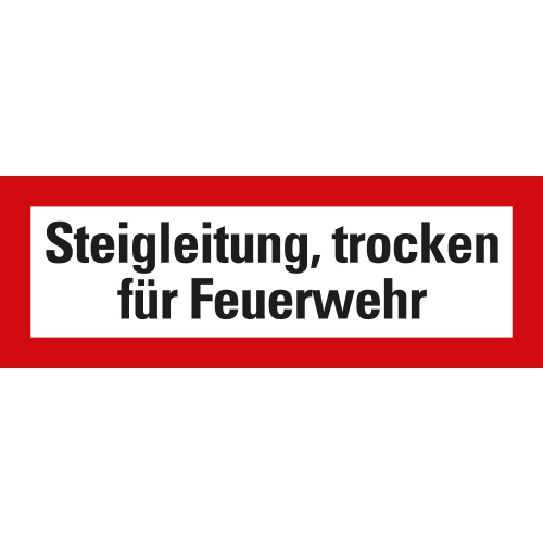 Feuerwehrschild: Steigleitung trocken für Feuerwehr, weiß-rot, DIN 4066, Folie oder Kunststoff, 210 mm x 74 mm, nur als Einzelstück
