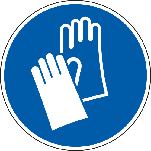 Gebotsschild: Handschutz benutzen, blau-weiß