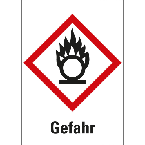 Gefahrensymbol: GHS03 Flamme über Kreis mit Signalwort Gefahr, Folie oder Papier, Bogen, Rolle oder Einzelstück