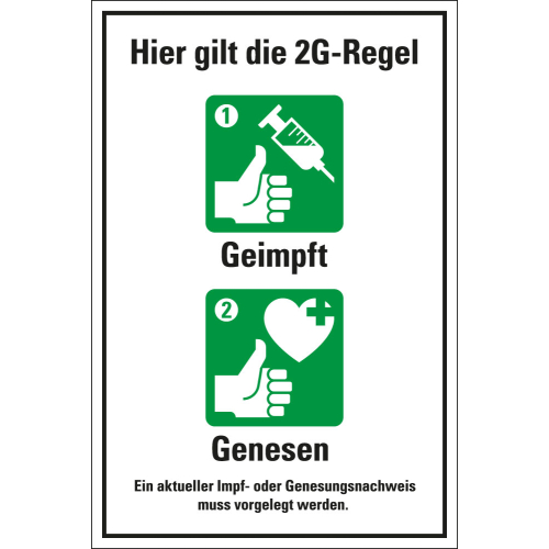 Hinweisschild: Hier gilt die 2G-Regel [...], versch. Materialien, 200 x 300 mm
