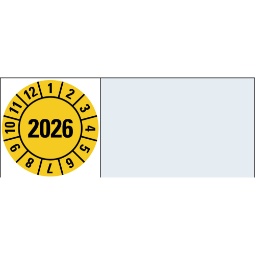 Kabelprüfplakette 2026, gelb, Folie selbstklebend, 50 x 20 mm, 16 St./Bogen Kabelprüfplakette 2026, gelb, Folie selbstklebend, 50 x 20 mm, 16 St./Bogen