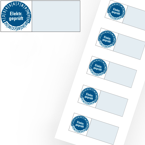 Kabelprüfplakette elektrisch geprüft, 25-30, 100 x 20 mm, blau, Bogen Kabelprüfplakette elektrisch geprüft, 25-30, 100 x 20 mm, blau, Bogen