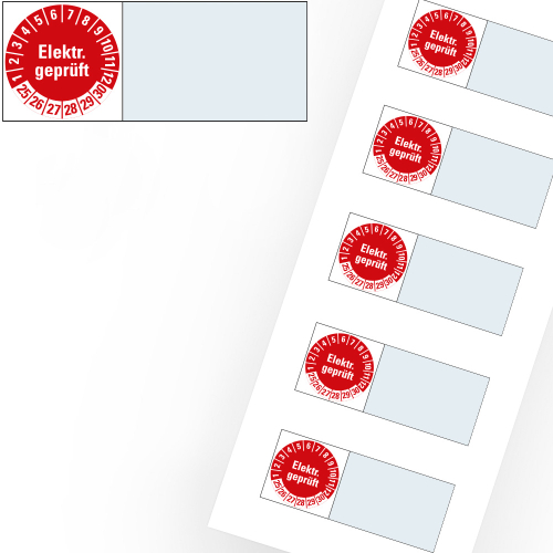 Kabelprüfplakette elektrisch geprüft, 25-30, 100 x 20 mm, rot, Bogen Kabelprüfplakette elektrisch geprüft, 25-30, 100 x 20 mm, rot, Bogen