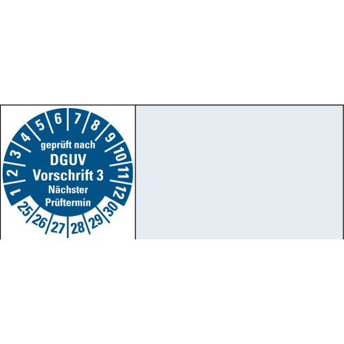 Kabelprüfplakette geprüft nach DGUV Vorschrift 3 nächster Prüftermin, blau, 100 x 20 mm, Bogen Kabelprüfplakette geprüft nach DGUV Vorschrift 3 nächster Prüftermin, blau, 100 x 20 mm, Bogen